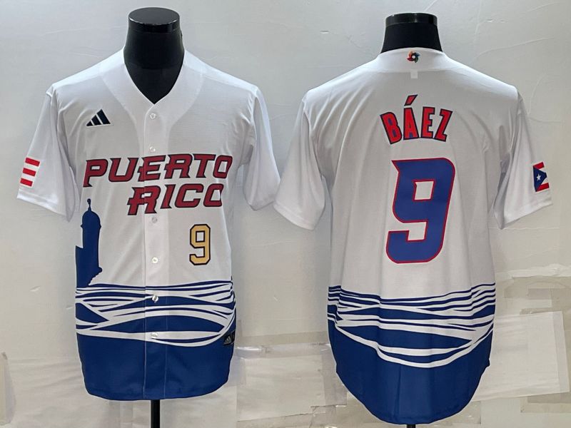 Men 2023 World Cub #9 Baez White MLB Jersey2->more jerseys->MLB Jersey